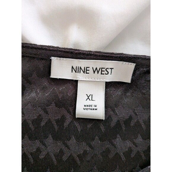 Nine West Blouse Women's XL Black Shimmer Houndstooth Holiday Wrap Top Shirt NEW - Picture 3 of 11